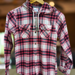 White Red Lined Casual Hooded Shirt