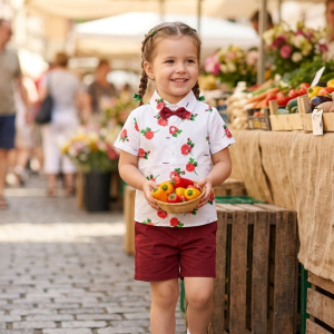 toddler floral shirt and shorts set boys red rose printed shirt maroon shorts bow tie outfit